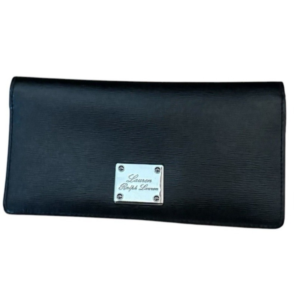 Lauren Ralph Lauren Sloan Street Slim Bifold Wallet Black Snap Close Zipper Logo